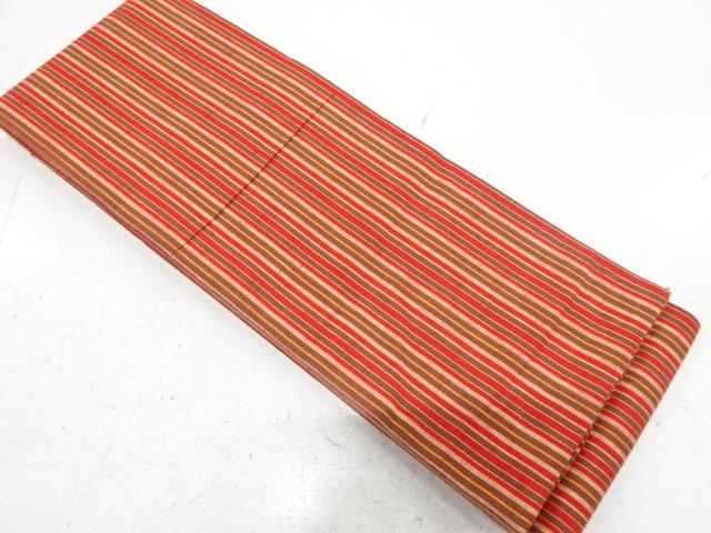 綿紬　縞模様織り出し　半幅帯